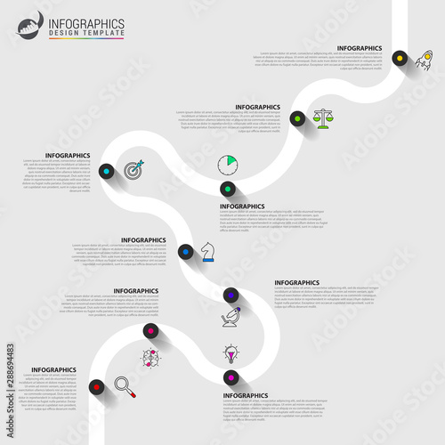 Infographic design template. Timeline concept with 9 steps