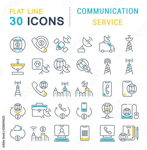 Set Vector Line Icons of Communication Service
