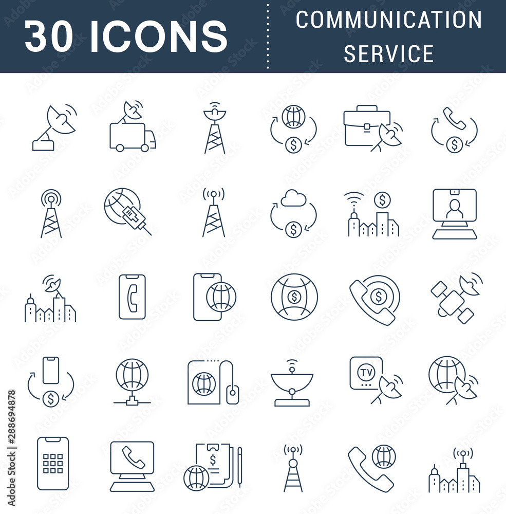 Set Vector Line Icons of Communication Service Set Vector Line Icons of Communication Service