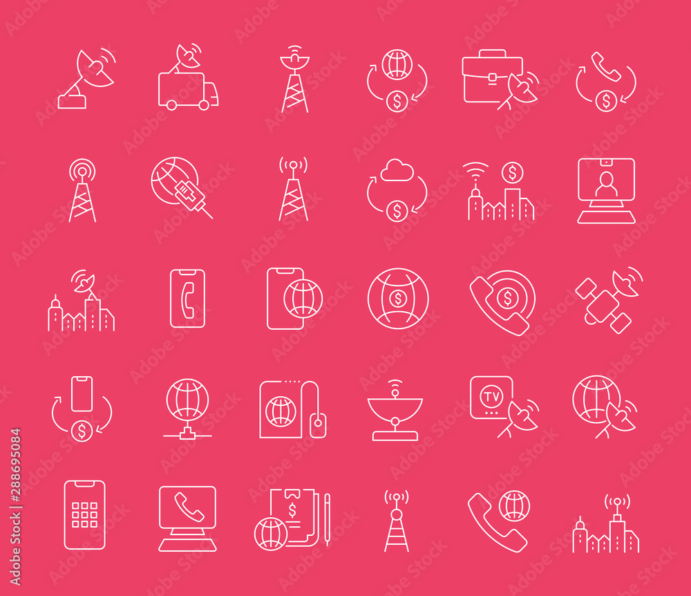 Set Vector Line Icons of Communication Service Set Vector Line Icons of Communication Service