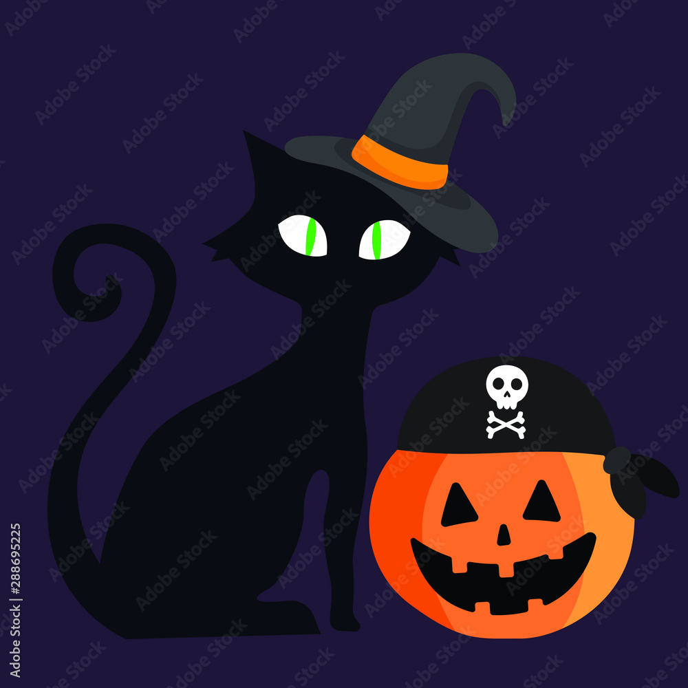 Halloween cat, flat, vector illustration Halloween cat, flat, vector illustration