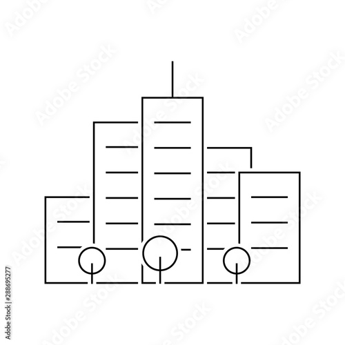 Skyscrapers outline icon on white background. Office buildings