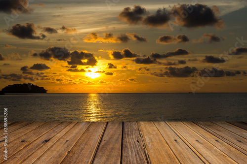 sunset on beach and wood for something drop © Opas