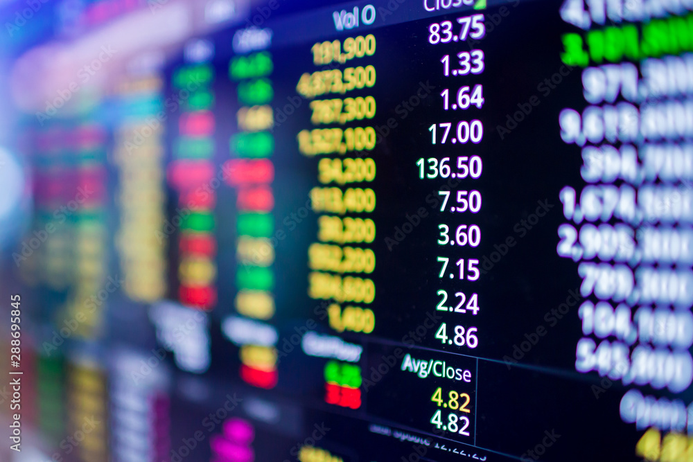 Stock exchange market business concept with selective focus effect. Display of Stock market quotes. Stock exchange market business concept with selective focus effect. Display of Stock market quotes.