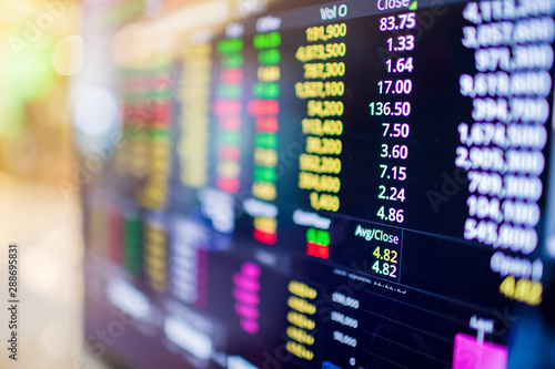 Stock exchange market business concept with selective focus effect. Display of Stock market quotes.