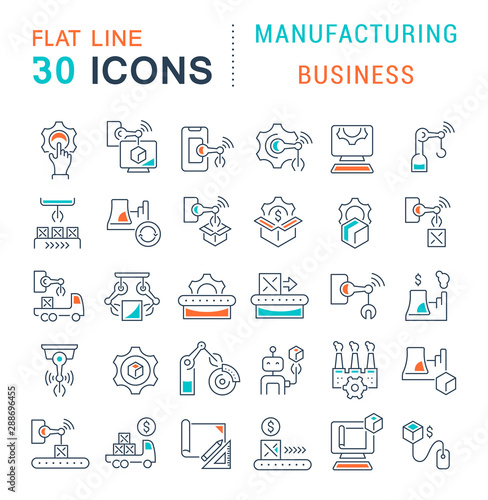 Set Vector Line Icons of Manufacturing Business