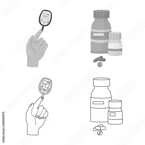 Vector illustration of diet and treatment logo. Set of diet and medicine vector icon for stock.