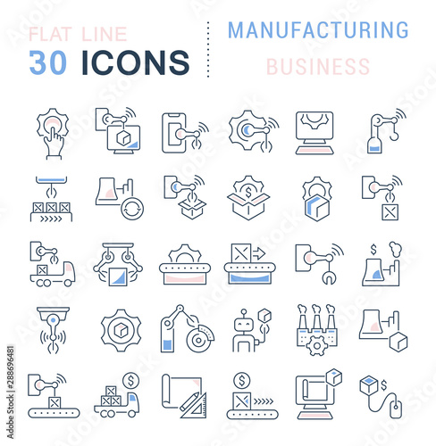 Set Vector Line Icons of Manufacturing Business