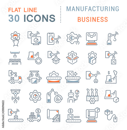 Set Vector Line Icons of Manufacturing Business