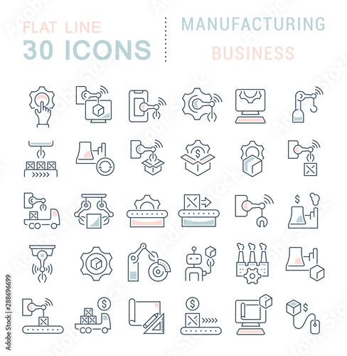 Set Vector Line Icons of Manufacturing Business