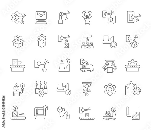Set Vector Line Icons of Manufacturing Business
