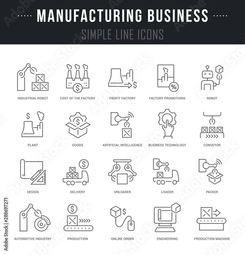 Set Vector Line Icons of Manufacturing Business