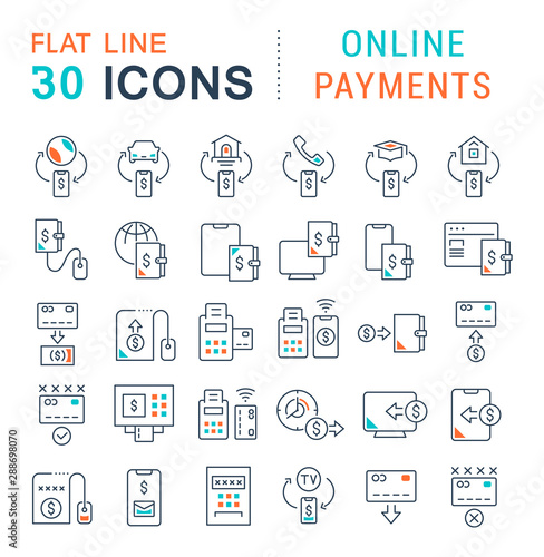 Set Vector Line Icons of Online Payments
