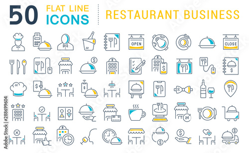 Set Vector Line Icons of Restaurant Business