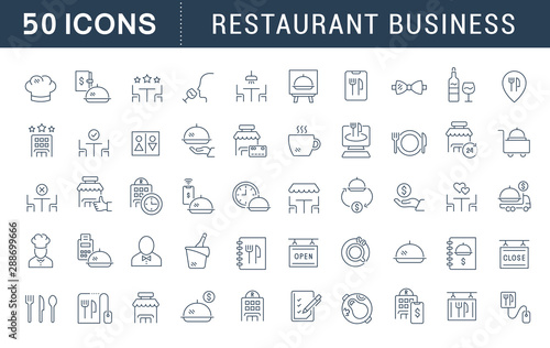 Set Vector Line Icons of Restaurant Business