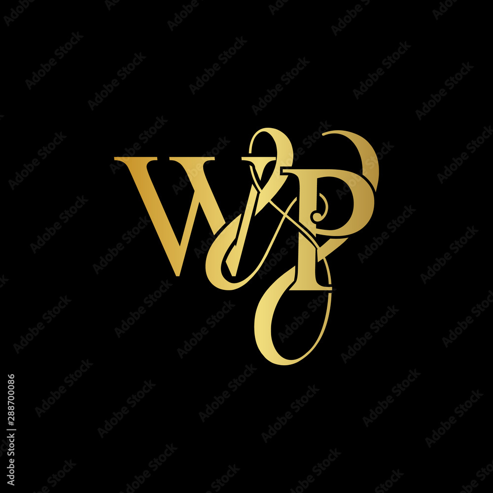 W & P WP logo initial vector mark. Initial letter K & M KM luxury art vector mark logo, gold color on black background. W & P WP logo initial vector mark. Initial letter K & M KM luxury art vector mark logo, gold color on black background.