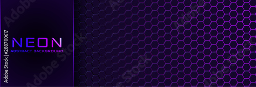 Abstract neon background with violet light, line and texture. Vector banner design in dark night colour