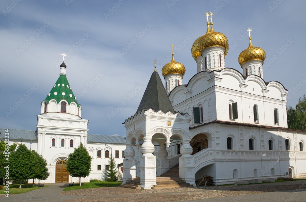 Trinity Cathedral and the Holy gate with the gate Church of Chrysanf and Daria in the Holy Trinity Ipatiev monastery in Kostroma. Golden Ring of Russia