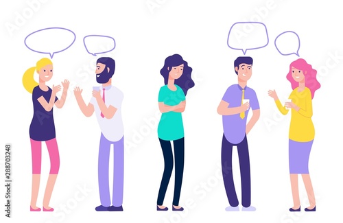 Ignoring in a team. Chatting couples disregard sad woman vector illustration. People man and woman together speak and no see person