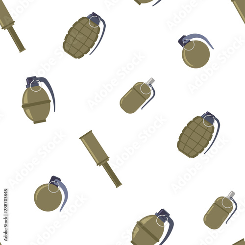 Grenade vector seamless pattern on a white background for wallpaper, wrapping, packing, and backdrop.