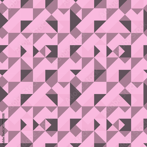 Abstract seamless geometric background. Pattern of triangles and squares. Pink and gray colors. Vector. Illustration.