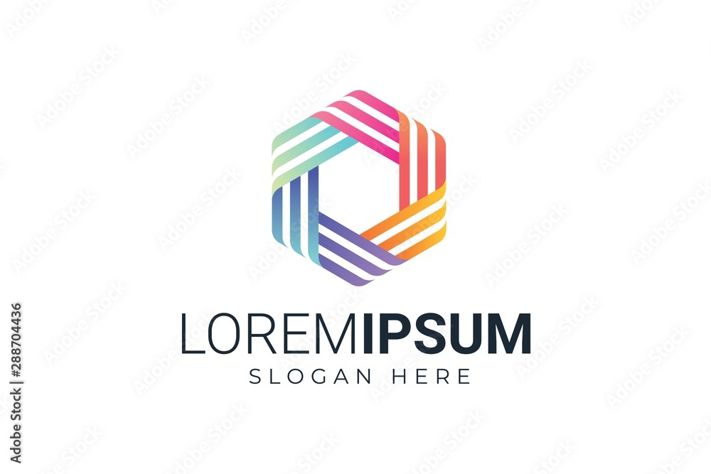 Abstract Hexagon of Three Stripes Overlapping Logo, emblem stylized design. Abstract Hexagon of Three Stripes Overlapping Logo, emblem stylized design.