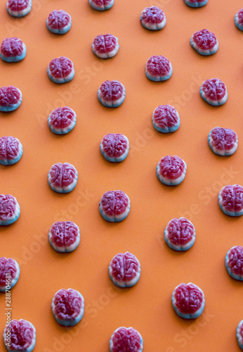 Rows of brain-shaped candies