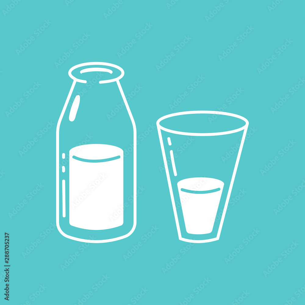 Milk in bottle and glass vector simple icon isolated on background. Milk in bottle and glass vector simple icon isolated on background.