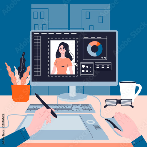 Professional photographer edit photo on the computer