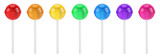 Colorful sweet lollipops - round candy on white stick isolated on white. 3d rendering