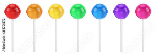 Fényképezés Colorful sweet lollipops - round candy on white stick isolated on white