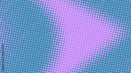 Blue and violet modern pop art background with halftone dots design, vector illustration