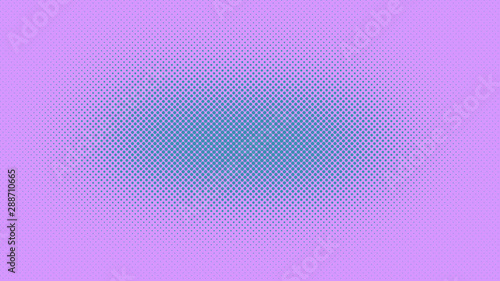 Blue and violet pop art background in vitange comic style with halftone dots, vector illustration template for your design