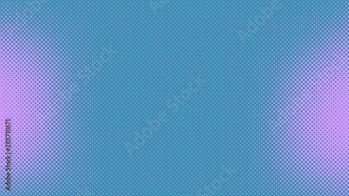 Blue and violet pop art background in retro comic style with halftone dots, vector illustration of backdrop with isolated dots