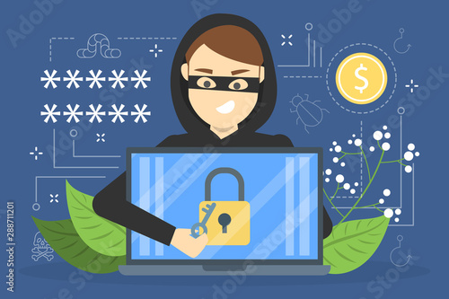 Hacker concept. Stealing digital data from the computer