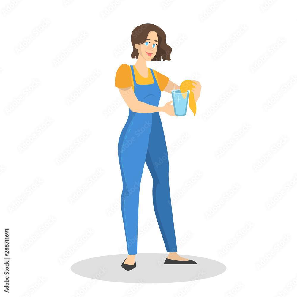 Cleaning service web banner concept. Woman in uniform Cleaning service web banner concept. Woman in uniform