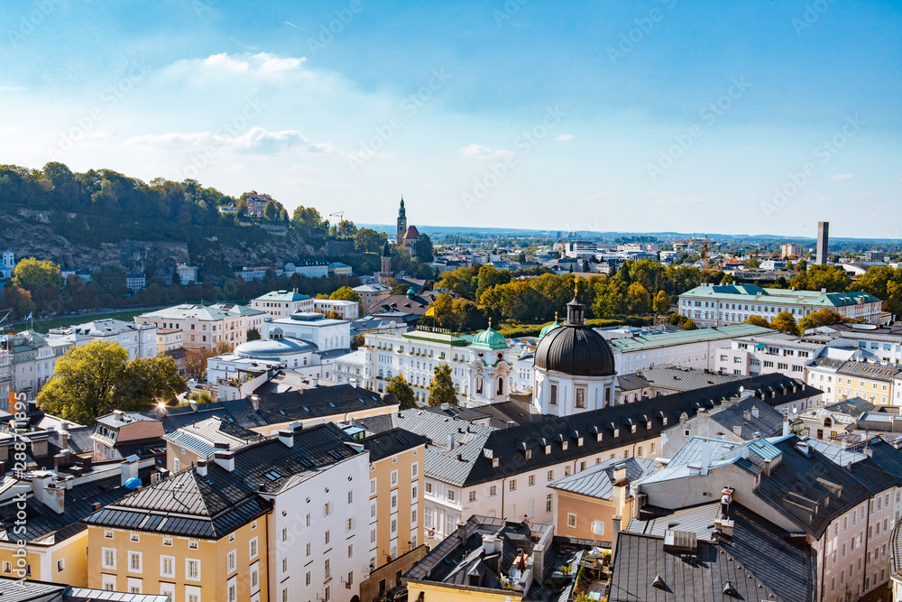 Panoramic view in a Autumn season at a historic city of Salzburg, Austria