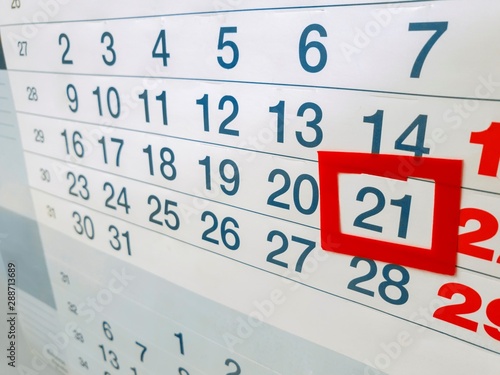 Wall calendar with dates and weeks