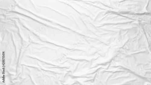 White wrinkled fabric texture. Paste poster template. Glued paper or fabric mockup.