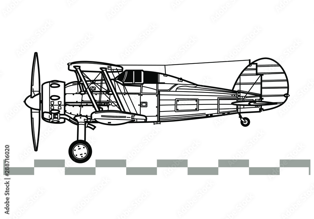 Gloster Gladiator. Outline vector drawing