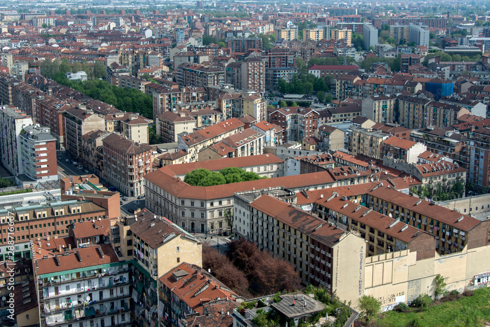 urban city landscape seen from above with mansion houses