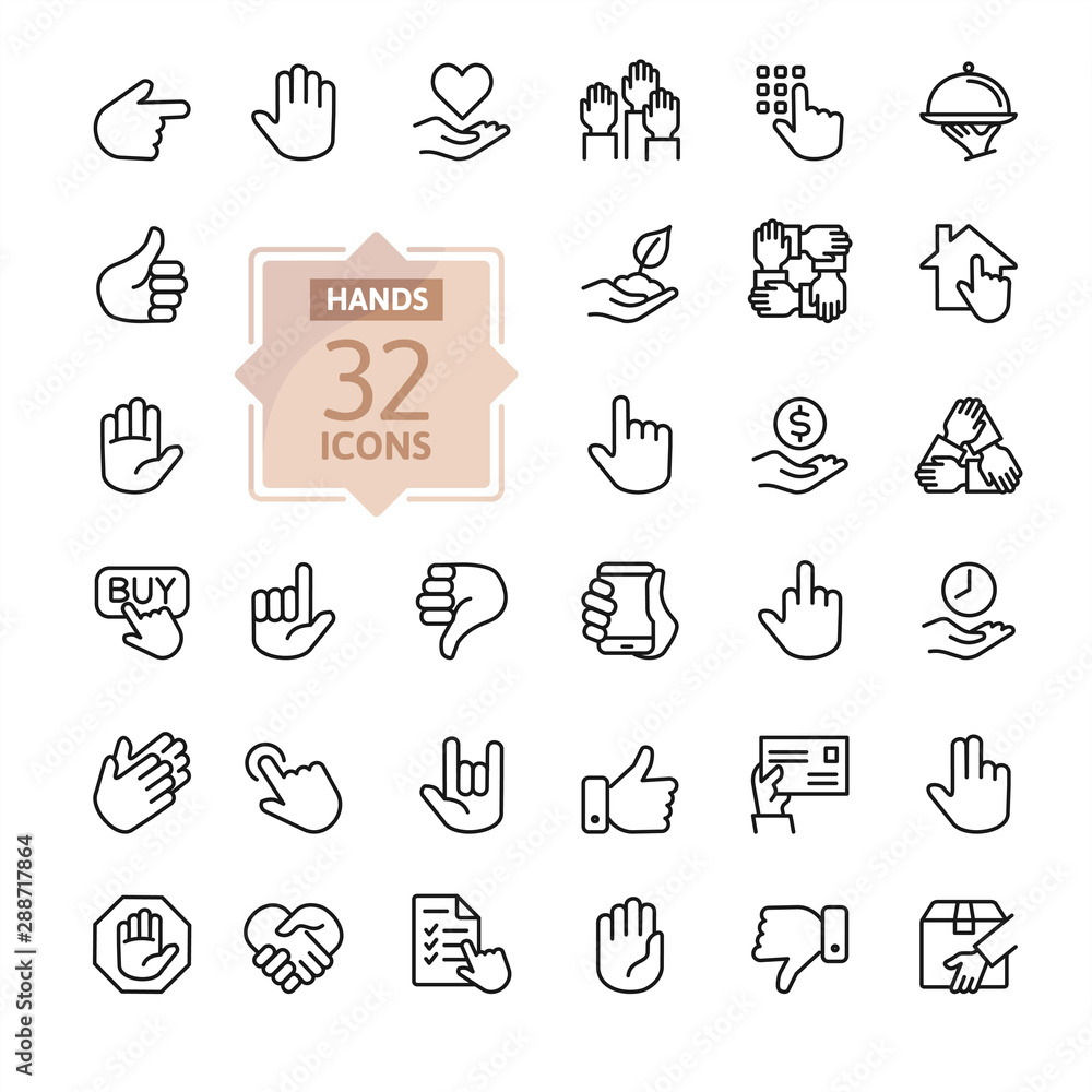 Hands gesture - minimal thin line web icon set. Outline icons collection. Simple vector illustration.