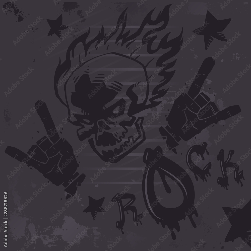 Grunge hard rock graffiti poster, vector illustration. Burning skull tattoo, rock club wall decoration, metal music band album cover, punk t-shirt print Stock Vector | Adobe Stock Grunge hard rock graffiti poster, vector illustration. Burning skull tattoo, rock club wall decoration, metal music band album cover, punk t-shirt print Stock Vector | Adobe Stock