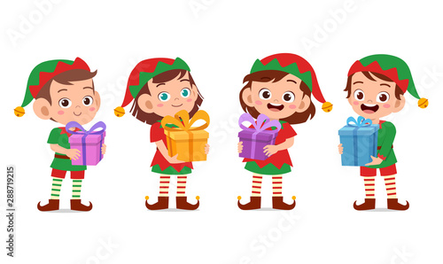 happy kids carry gift christmas