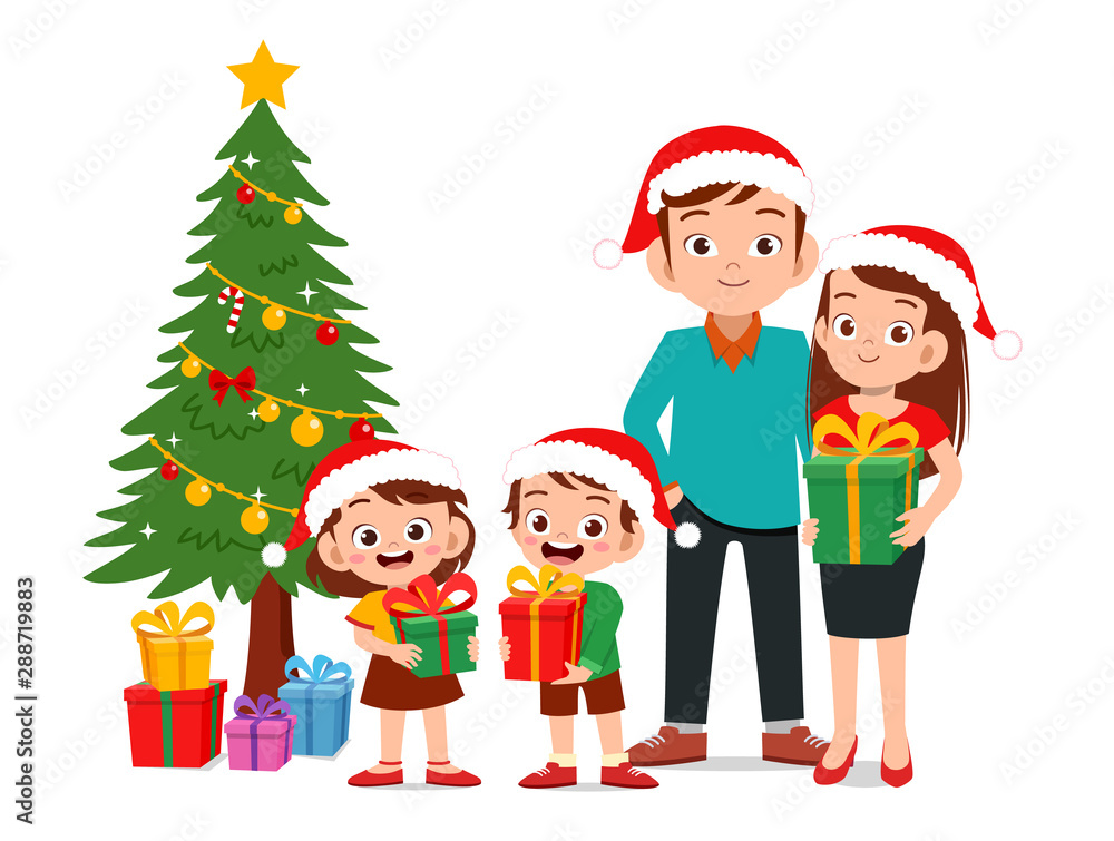 happy parent give present to kid christmas happy parent give present to kid christmas