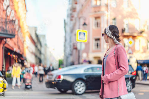 Attractive girl traveling in Moscow