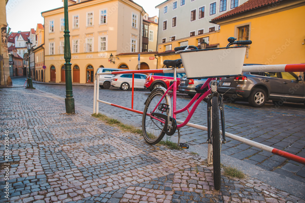 Fototapeta premium city bike parked at roadside. ecology transport
