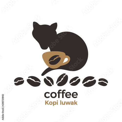 Coffee. Kopi luwak, civet. Set of bean
