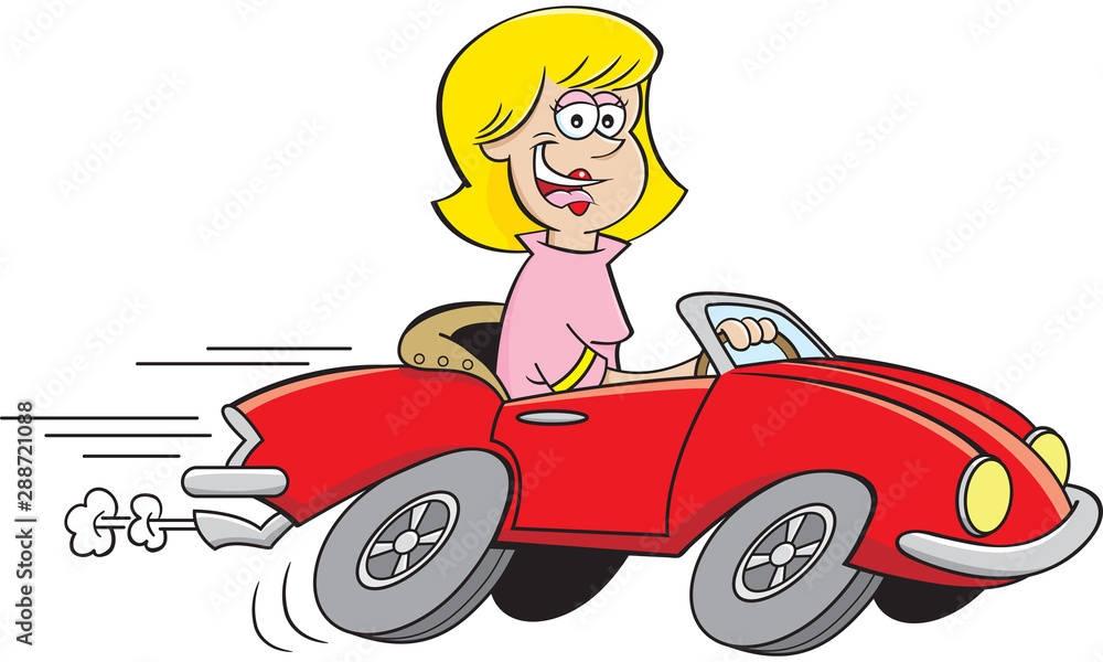 Cartoon illustration of a women driving a sports car. Cartoon illustration of a women driving a sports car.