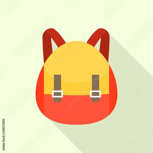 Red yellow backpack icon. Flat illustration of red yellow backpack vector icon for web design